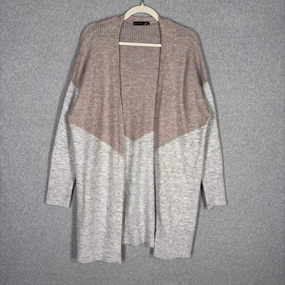 Black Tape‎ Crochet Duster Cardigan Sweater Large Tan Cream Knit Soft Cozy Comfy